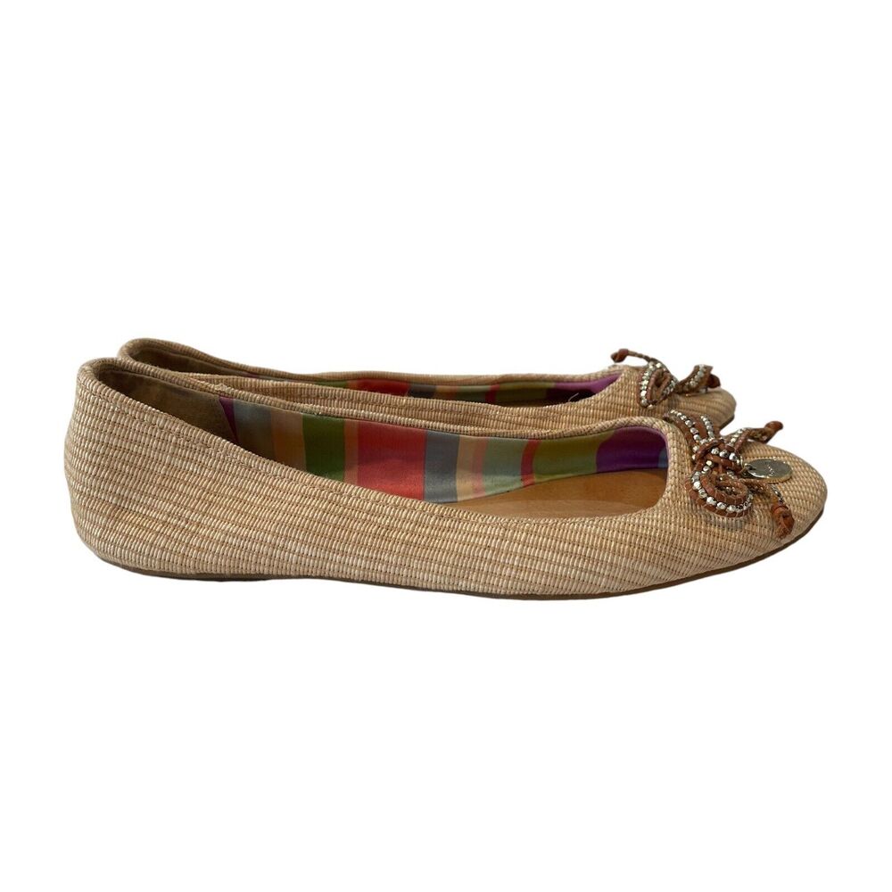 Coach Leena Womens Shoes Size 7B Tan Woven‎ Straw Ballet Flats
